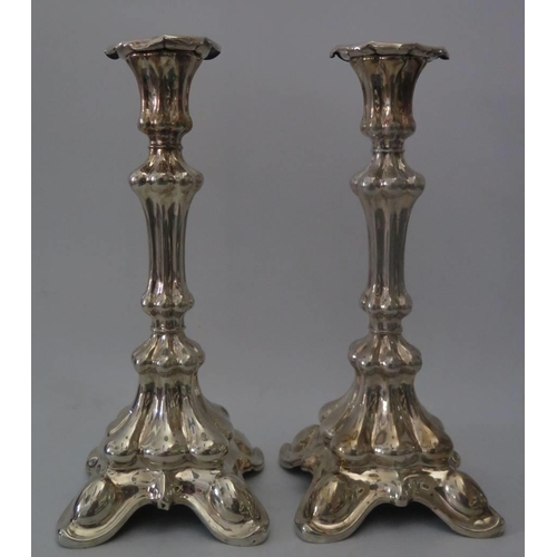 22 - A Pair of Continental Silver Candlesticks, impressed 13DK (Hungarian?), 411g, 27cm