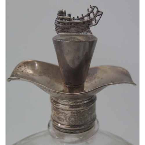 61 - A Silver Mounted Cut Glass Decanter in the form of a life ring, London 1871, Dudley & Cox