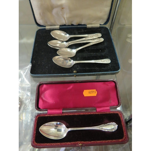 15 - A Cased Birmingham Silver Christening Spoon, napkin ring, other plated napkin rings and teaspoons, 3... 