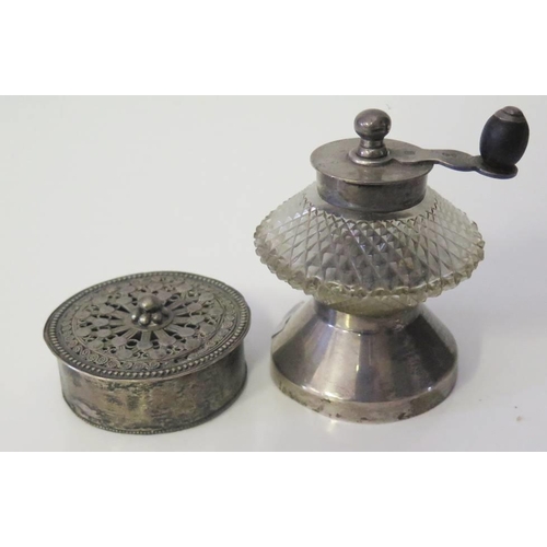 20 - A Victorian Silver Mounted Cut Glass Pepper Grinder London 1891 JHM and white metal box