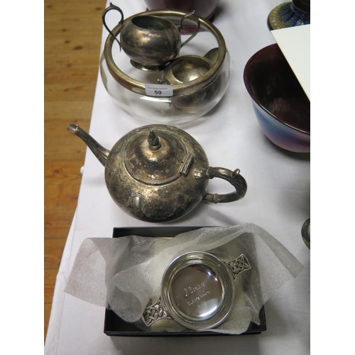 59 - A Silver Plated Three Part Tea Set etc.