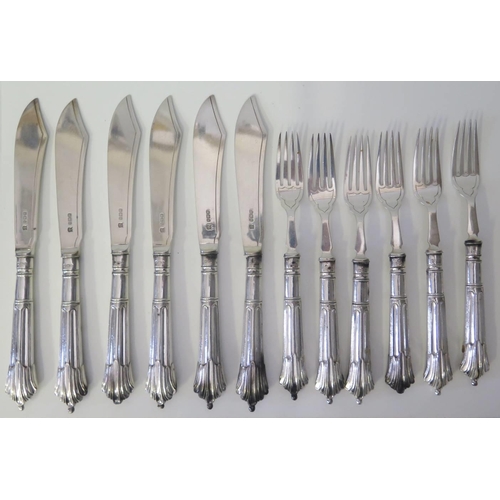 61 - A Victorian Set of Six Silver Fish Knives and Forks, Sheffield 1900, James Deakin & Sons