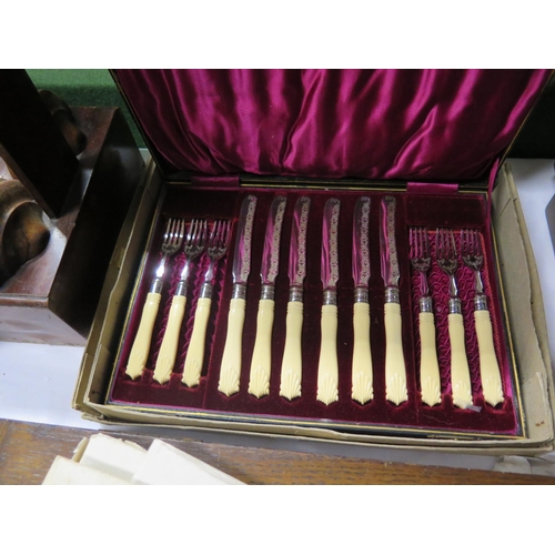 62 - A Cased Set of Silver Plated and Ivory Handled Fruit Knives & Forks