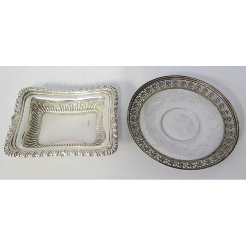 67 - A Victorian Silver Dish Sheffield 1898 William Neale 84g and a cut glass dish with pierced silver bo... 