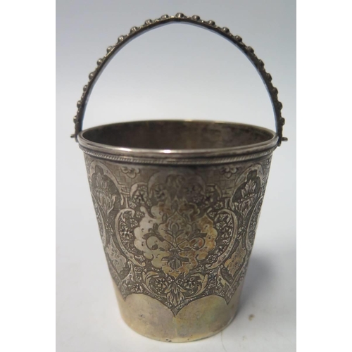 71b - A Persian .84 Silver Bucket with chased foliate decoration, 52mm high without handle, 56g