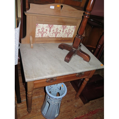 724 - An Edwardian Marble Top Tile Back Wash Stand