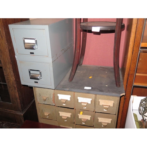 729 - An Industrial Metal Nest of Drawers and card index drawers