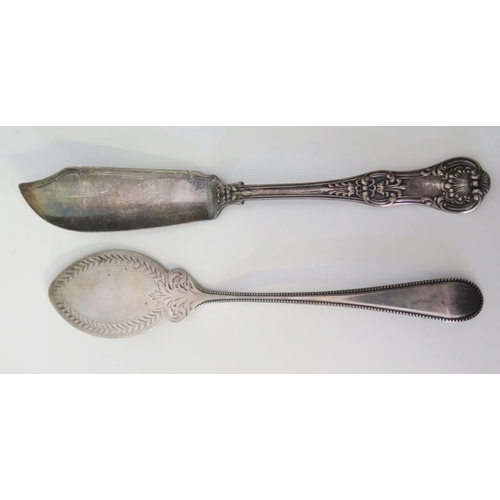 8 - A Victorian Silver Serving Slice, Sheffield 1865, Martin Hall & Co. and fish knife, 121g
