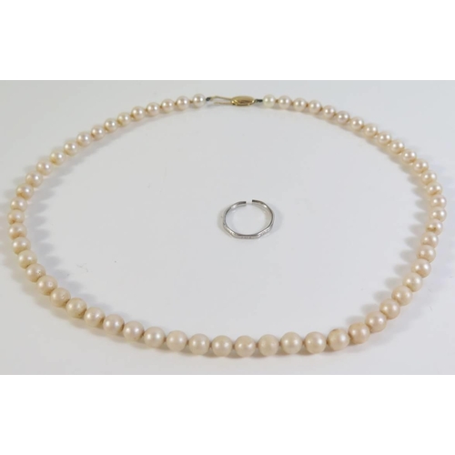 80 - A Pearl Necklace with 9ct Clasp and cut platinum band, 2.6g