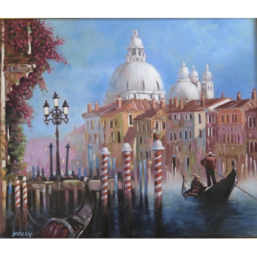 252 - John Kelly, Springtime in Venice, oil on canvas, 80 x 68cm, framed and with Kelly book, brush and pa... 