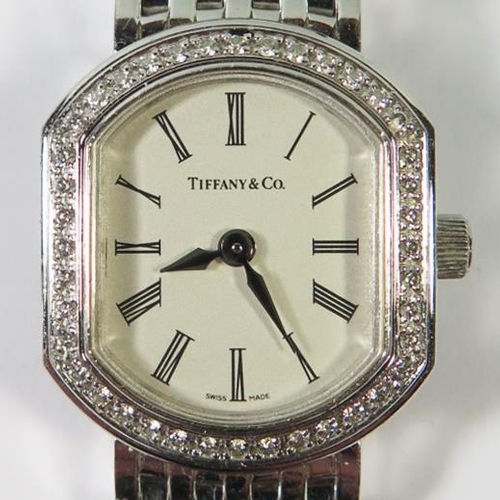 224 - A Tiffany 18ct White Gold and Diamond Ladies Wristwatch, 80.5g gross, card box