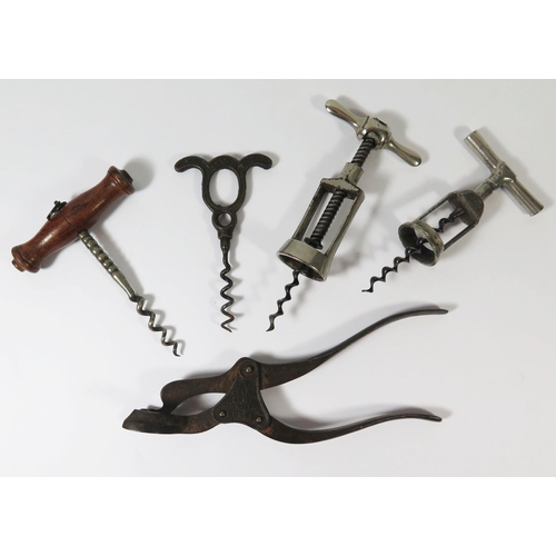 235 - A Lund's Patent Lever Corkscrew, Monopol corkscrew, The Challenge Corkscrew and one other