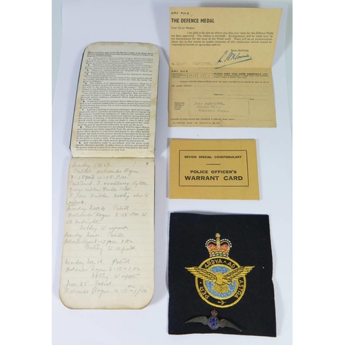 237 - A Sterling Silver and Enamel RAF Badge and cloth badge, Devon Special Constabulary Police Officer's ... 