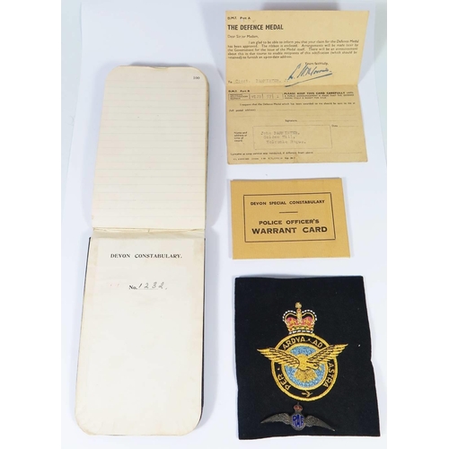 237 - A Sterling Silver and Enamel RAF Badge and cloth badge, Devon Special Constabulary Police Officer's ... 