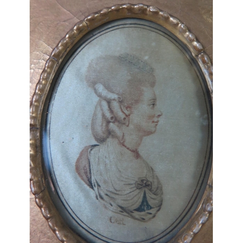 247 - A Pair of Contemporary Portraits on Silk of King George III and Queen Charlotte in gilt gesso frames... 