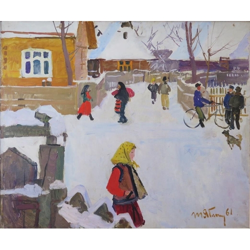 251 - Tatiana N. Yablonskaya, b. 1917-2005, 'Winter Day', oil on canvas, signed and dated 61, 89 x 74cm, f... 