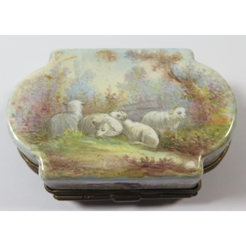 255 - An Eighteenth Century Enamel Snuff Box, the top decorated with seated amours, sides with roses and b... 