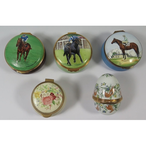 255a - Three Horse Enamel Boxes By Crummles & Co And Two Others