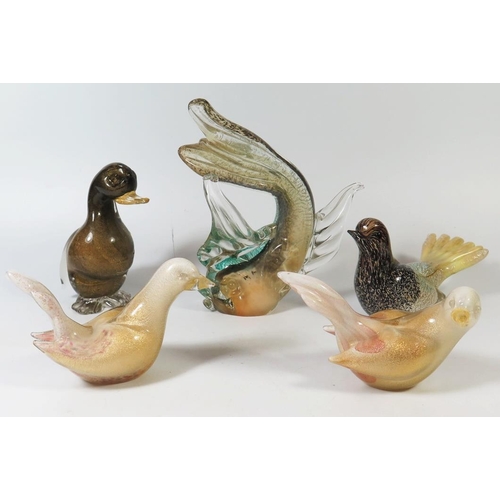 263 - Five Murano Glass Animals, tallest 19cm