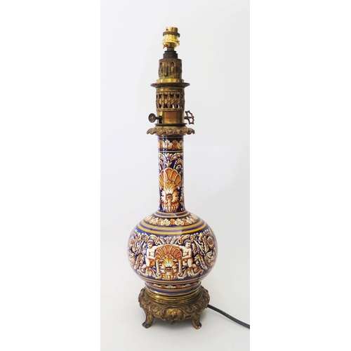 267 - A Nineteenth Century Maiolica Vase converted to a lamp with gilt metal mounts, 52cm without modern f... 