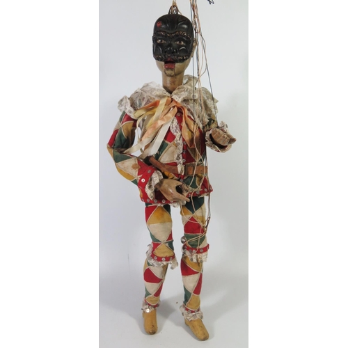 272 - A Commedia dell'Arte Arlecchino (Harlequin) Puppet, c, 50cm, late 19th/ early 20th century