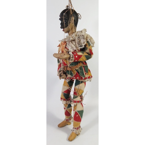 272 - A Commedia dell'Arte Arlecchino (Harlequin) Puppet, c, 50cm, late 19th/ early 20th century