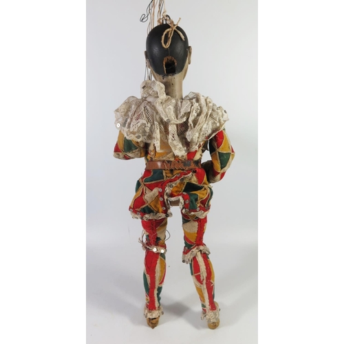 272 - A Commedia dell'Arte Arlecchino (Harlequin) Puppet, c, 50cm, late 19th/ early 20th century