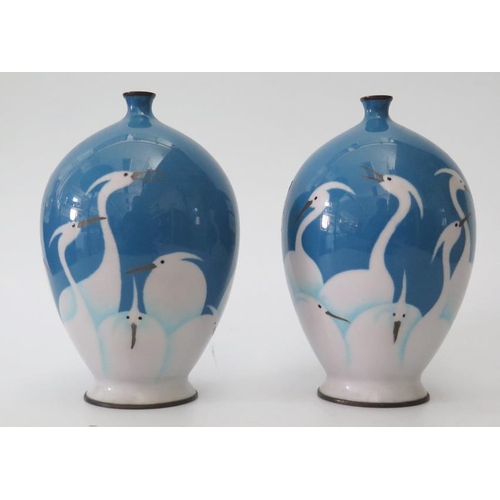 280 - A Pair of Japanese Cloisonné Vases decorated with storks, 16.5cm

*****PHONE BID******