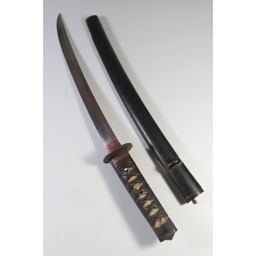 287 - A Japanese  Wakizashi Sword with iron tsuba, blade 41cm, tang unsigned