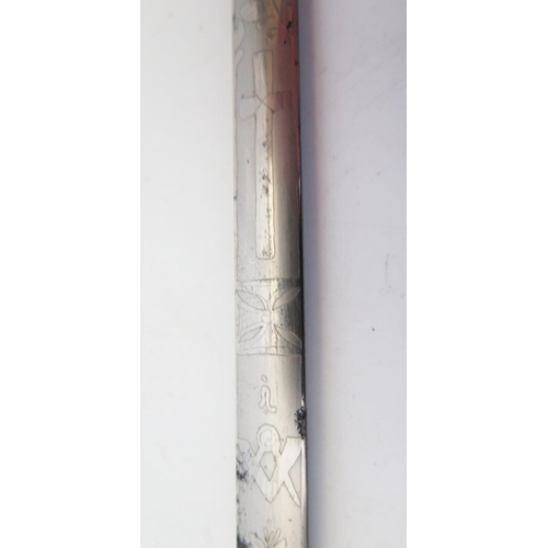 289 - A Victorian Masonic Swordstick by Kenning, 72cm blade, grip missing and in bamboo cane