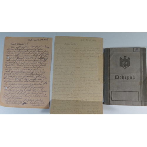 317 - Two WWII German Feldpost Letters dated 1944 and Army Wehrpass dated 1936