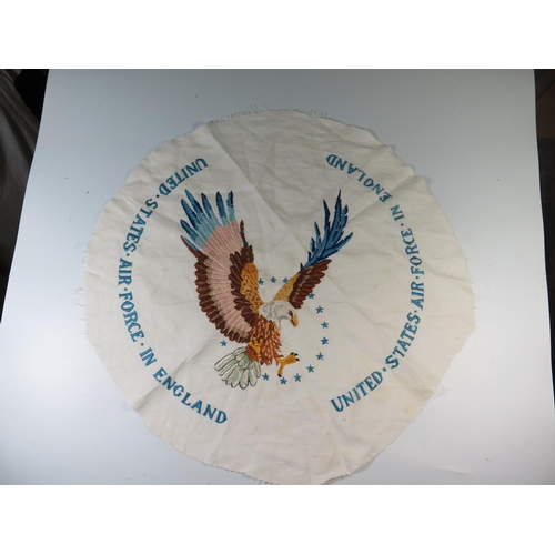 329 - A US Airforce in England embroidered banner and other American items