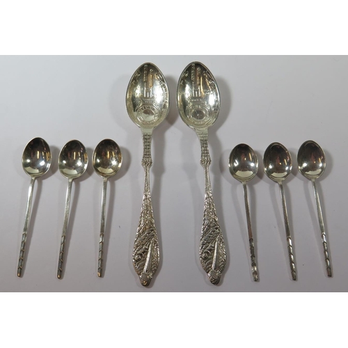 62 - A Pair of Silver Commemorative 'Birth'Spoons and six coffee spoons, 114g