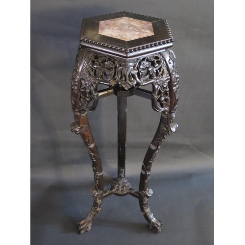 18 - A 19th Century Carved Rosewood and Marble Top Stand, 91cm high