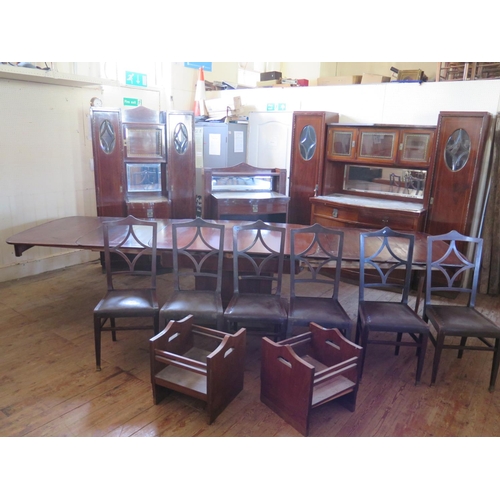 377 - A Secessionist Rosewood and Inlaid Dining Suite attributed to Koloman Moser, comprising a sentry box... 