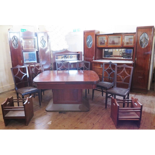 377 - A Secessionist Rosewood and Inlaid Dining Suite attributed to Koloman Moser, comprising a sentry box... 