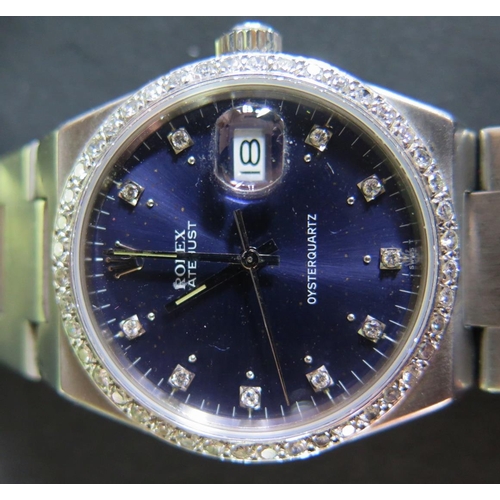 111 - A Rolex Gent's Steel Cased Datejust Oysterquartz, 35mm with original dial with later diamonds and fu... 