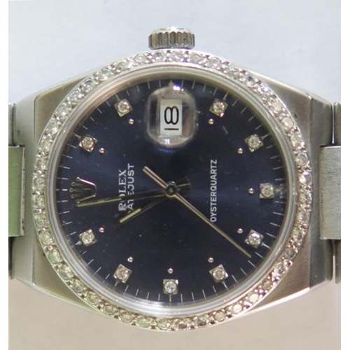 111 - A Rolex Gent's Steel Cased Datejust Oysterquartz, 35mm with original dial with later diamonds and fu... 