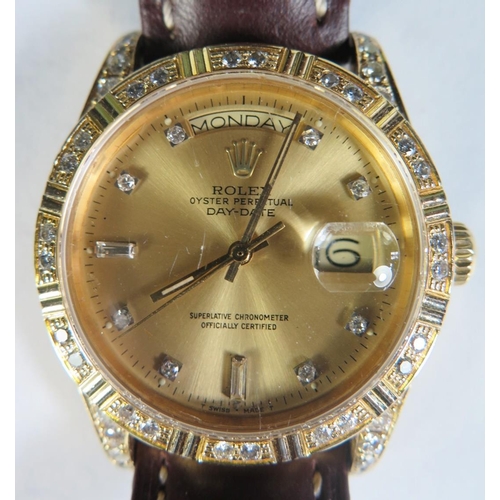 112 - A Rolex Gent's 18K Gold Oyster Datejust Sapphire Quickset and Diamond Wristwatch, 35mm, dial set wit... 