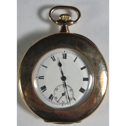 127 - A 9ct Gold Cased Half Hunter Keyless Pocket Watch, 29mm dial, needs attention, 51.2g gross