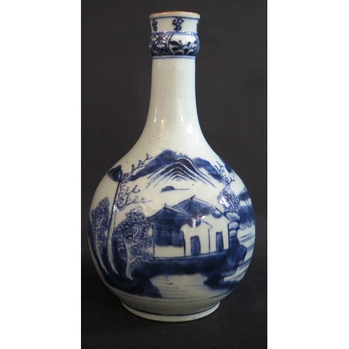 366 - An 18th Century Chinese Blue and White Porcelain Vase decorated with landscape, 23cm