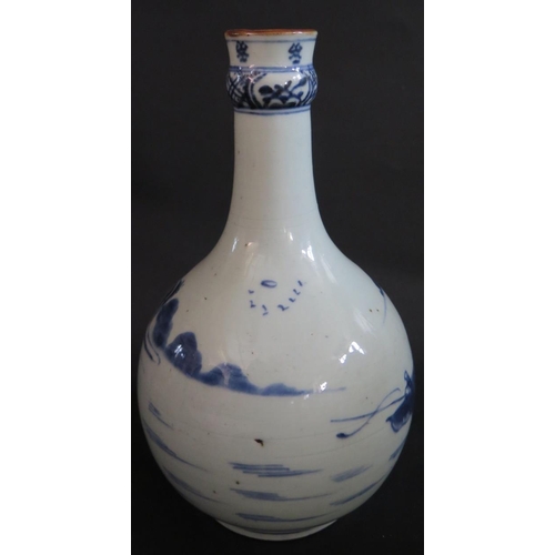 366 - An 18th Century Chinese Blue and White Porcelain Vase decorated with landscape, 23cm