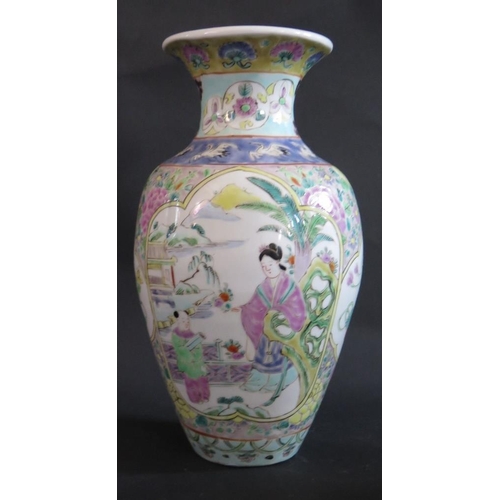 368 - A 19th Century Chinese Famille Rose Vase decorated with chrysanthemums and butterflies 37cm and one ... 