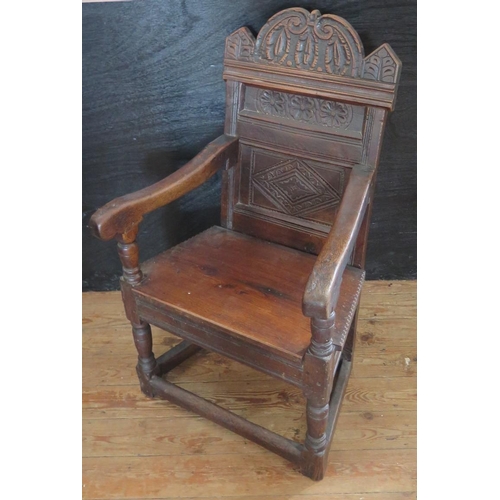 376 - An Early Carved Oak Wainscott Chair, 16th/17th century