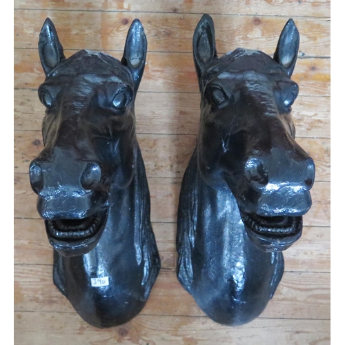 390 - A Large Pair of Heavy Cast Iron Horse Mask Wall Plaques, 73cm high