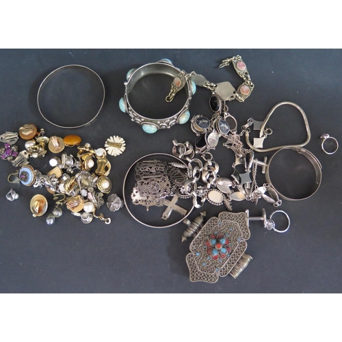 44a - A Selection of Silver and other Jewellery including niello and bag of costume earrings