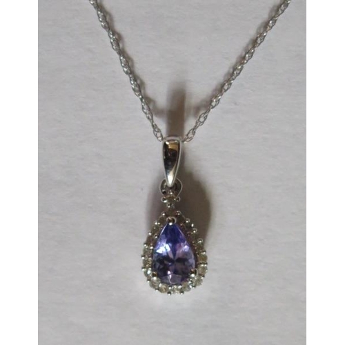 51 - A 9ct White Gold, Tanzanite and Diamond Pendant Necklace, 1.2g