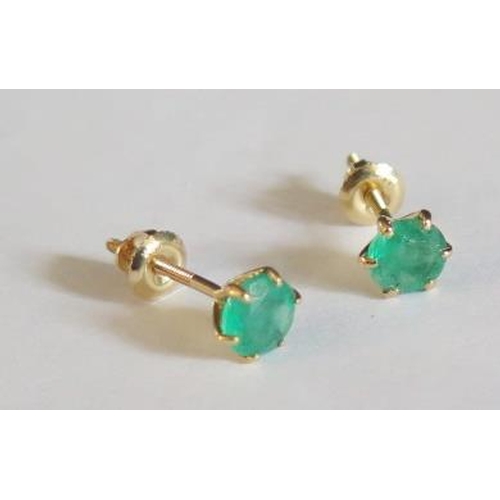 55 - A Pair of 18ct Yellow Gold and Emerald Screw Back Stud Earrings, .9g