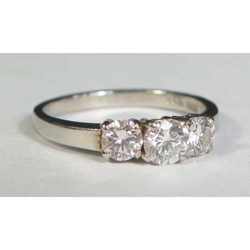 72 - A .950 Platinum and Diamond Three Stone Ring, size M.5, EDW .5ct, 3.6g