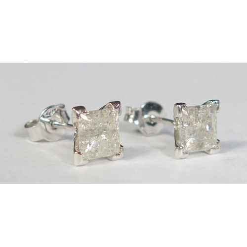 79 - A Pair of 18ct White Gold Princess Cut Diamond Solitaire Stud Earrings, 3.5ct, 2.1g